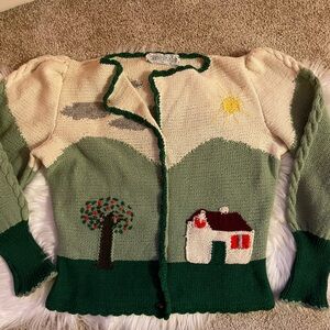 VTG Moussie Wool Knitted Cardigan Embroidery Handmade Crochet Village Peasant